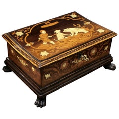 19th Century a Rare Inlaid Woods and Ivory Box