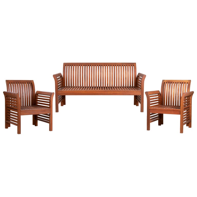 Garden Sofa and Two Armchairs Set of Wooden Furniture at 1stDibs
