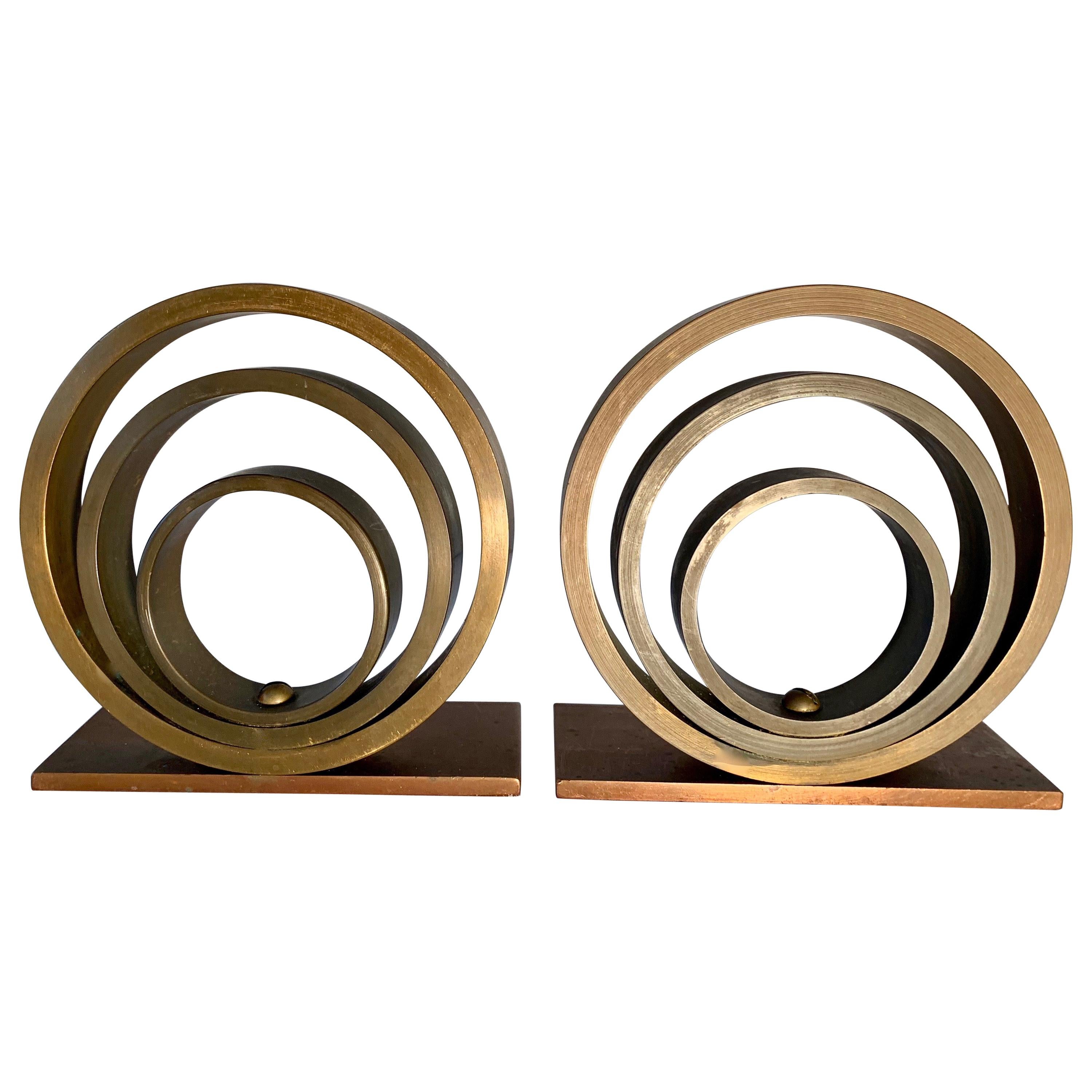 Pair of Brass and Copper Ring Bookends