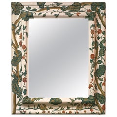 Antique English "Crewel-Work" Spot Motif Applique Covered Mirror