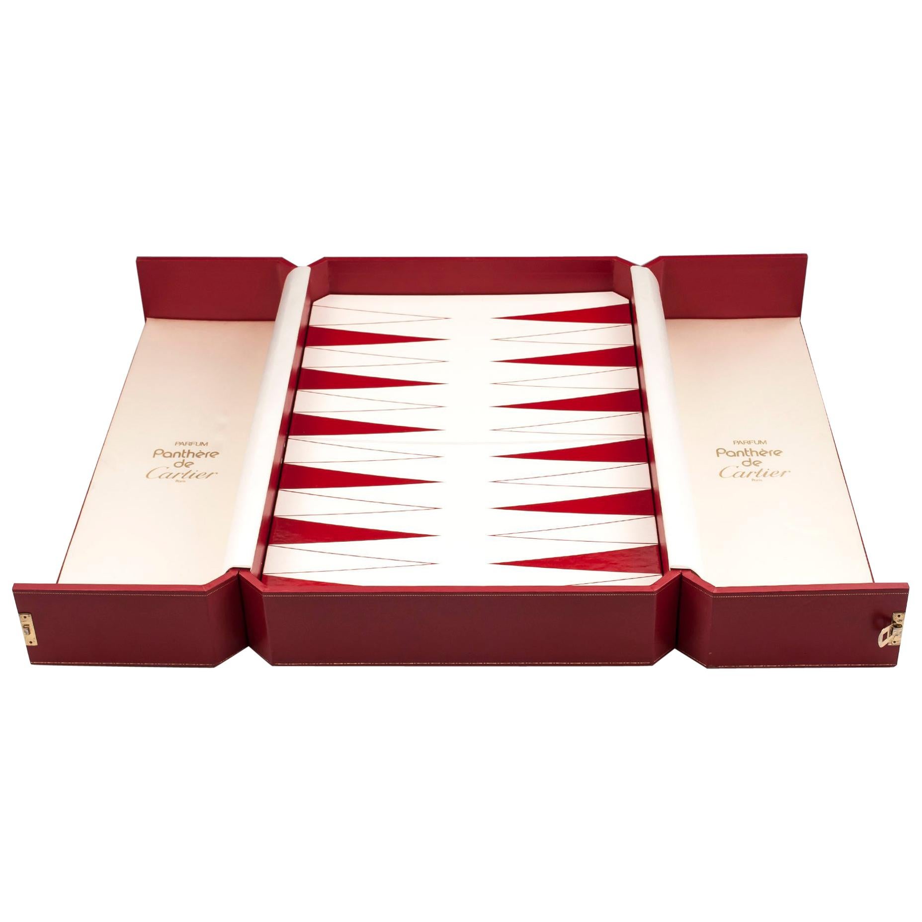 Cartier Red Leather Bound Silk Lined Backgammon Games Box, 20th Century