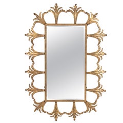 1980s French Golden Iron Mirror with Flower Motifs
