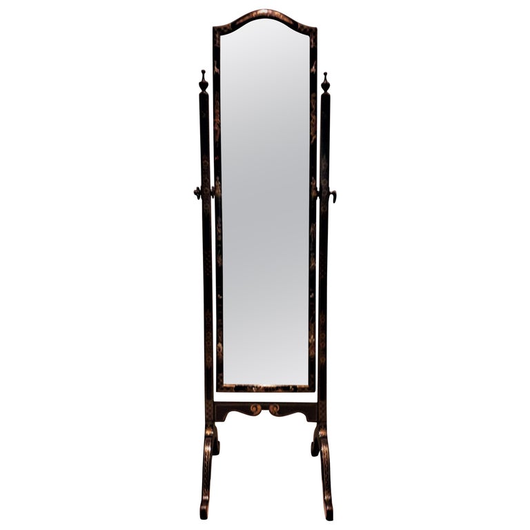 Black Lacquer Chinoiserie Cheval Mirror