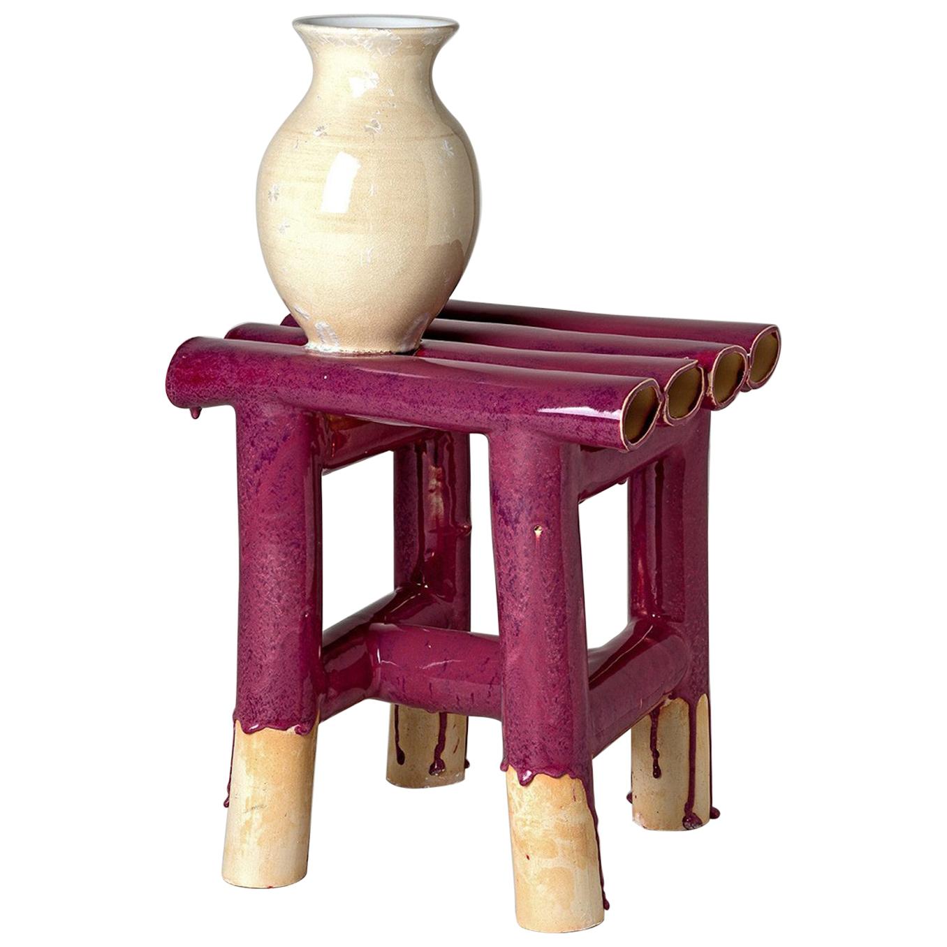 Vase on Table in Magenta and Beige Ceramic by Milan Pekar For Sale