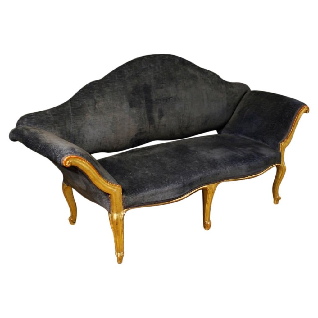 20th Century Giltwood and Blue Velvet Italian Sofa, 1880