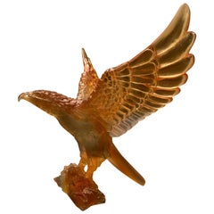 Daum France Glass Paste Sculpture, Amber-Gray Eagle, 2019