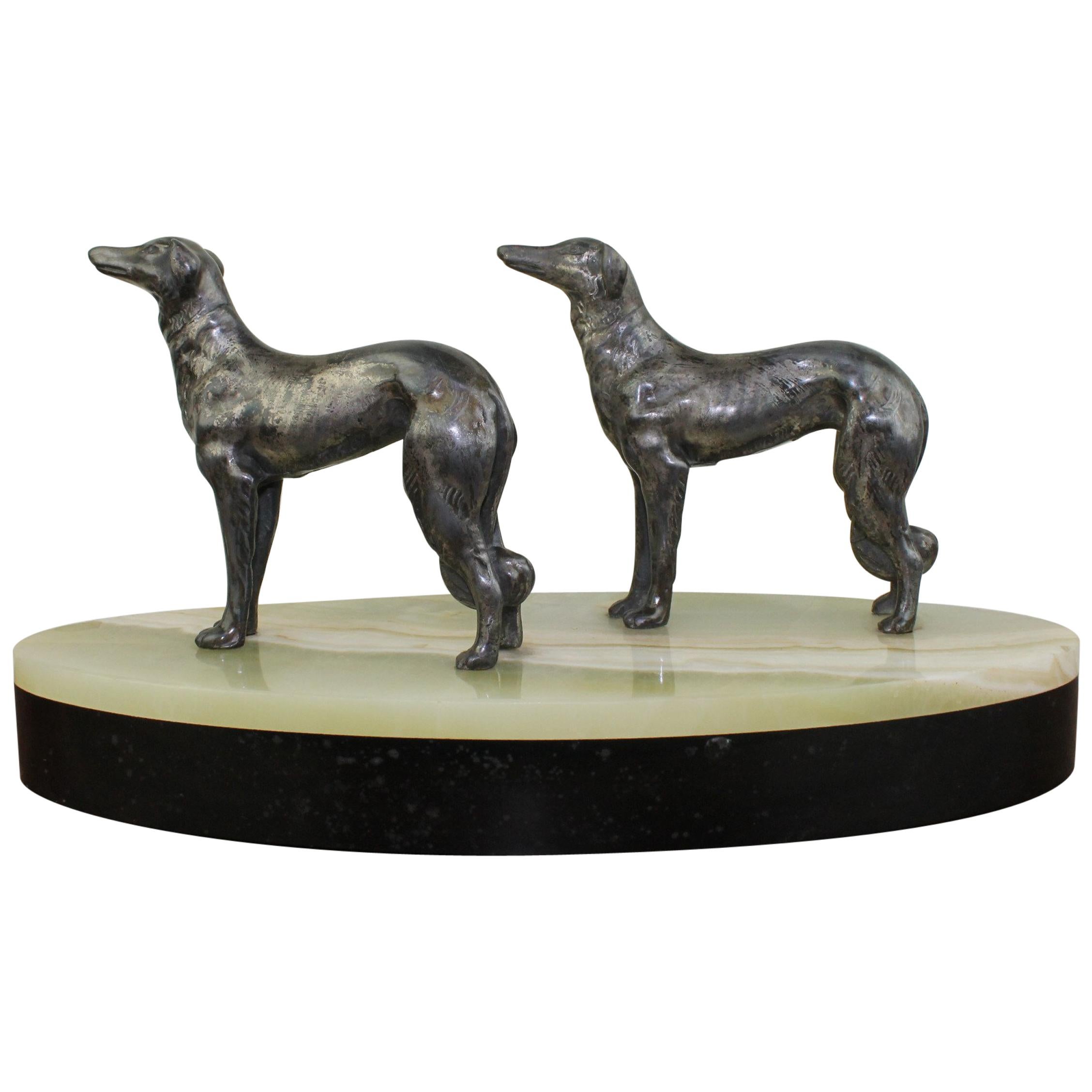 Art Deco Group of Greyhounds on Marble Base