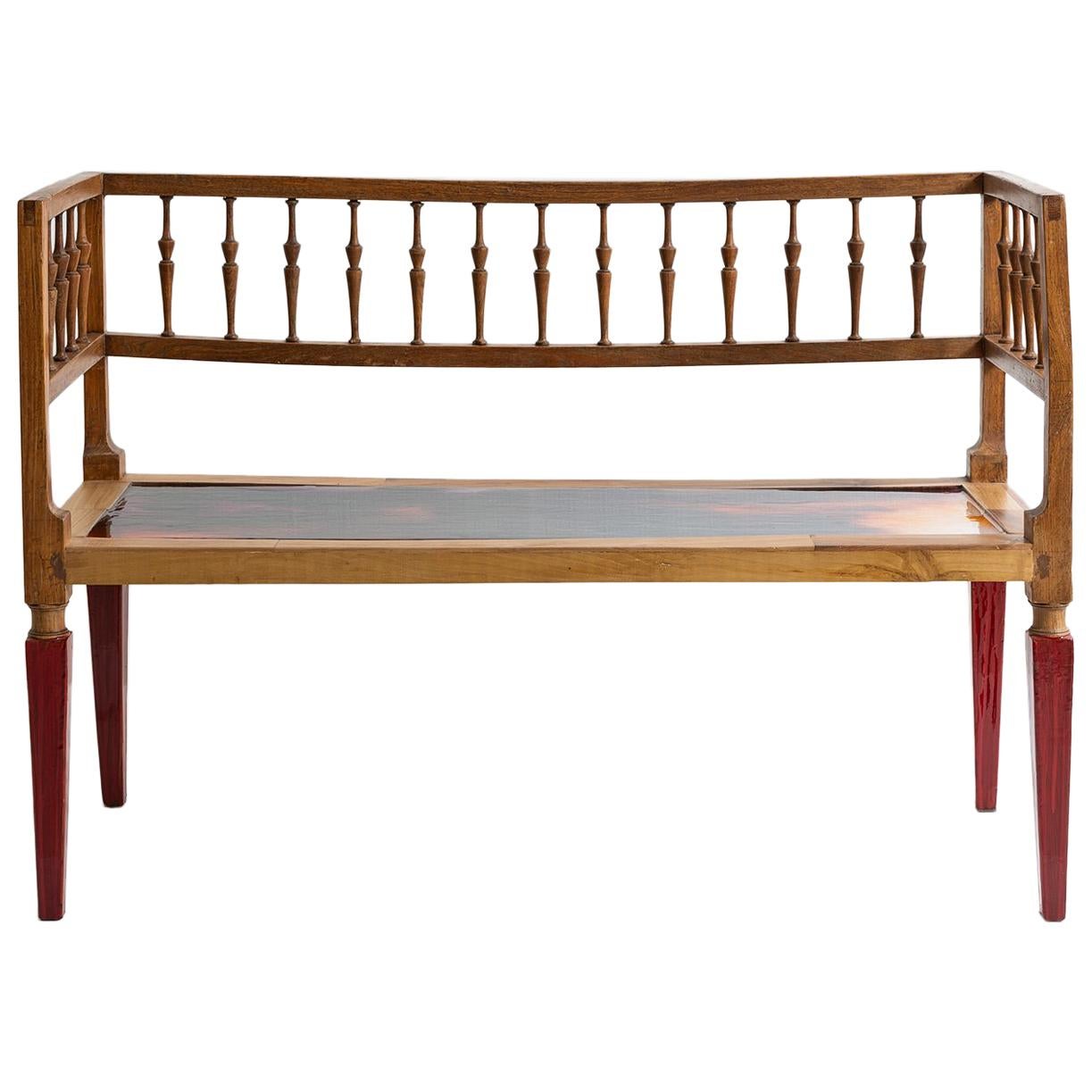Liquid Color Bench in Elm Wood with Colored Resin Seat by Hillsideout For Sale