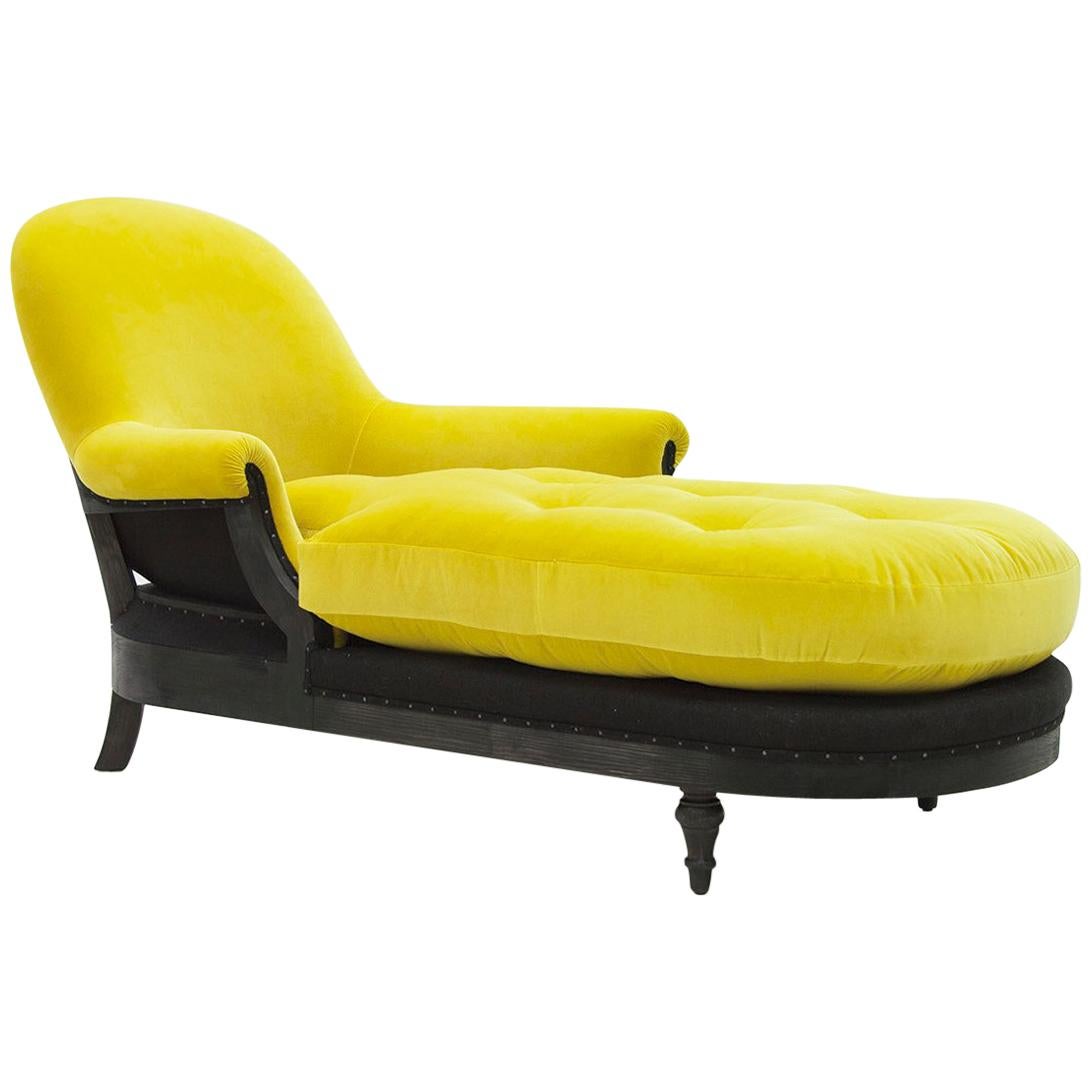 Yellow Meridienne Long Chair with Velvet Fabric