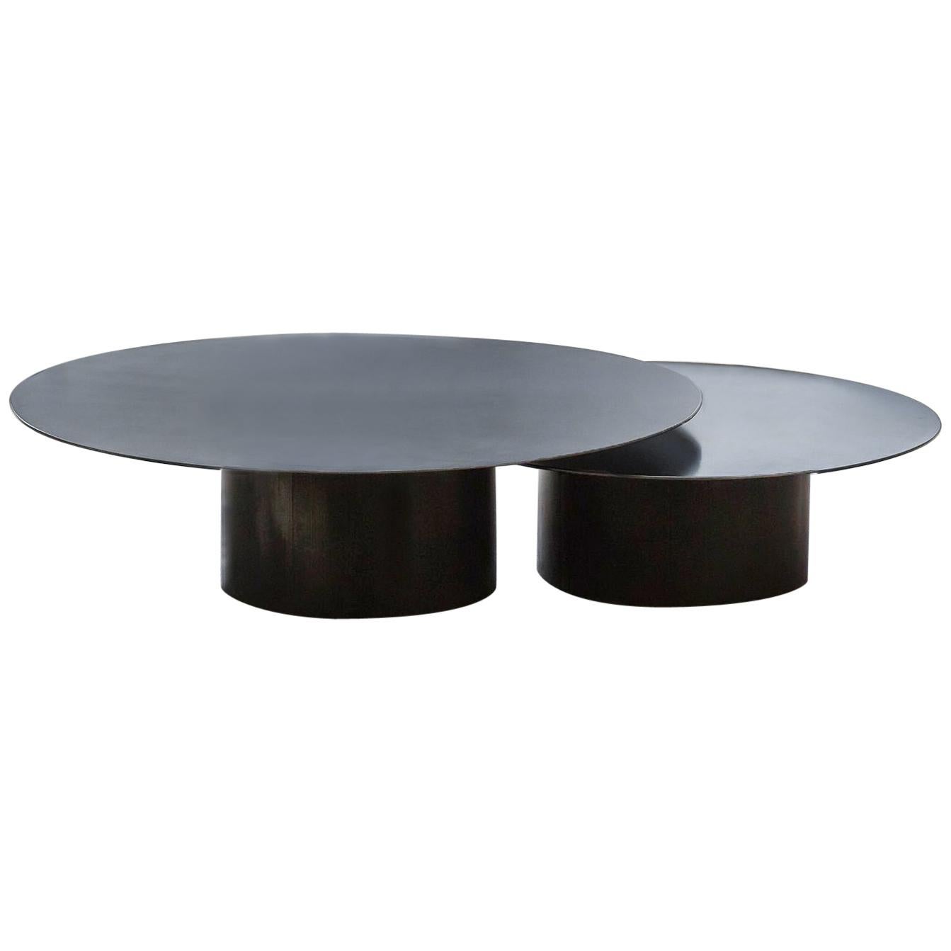 Raw Steel Round Set of 2 Coffee Table For Sale