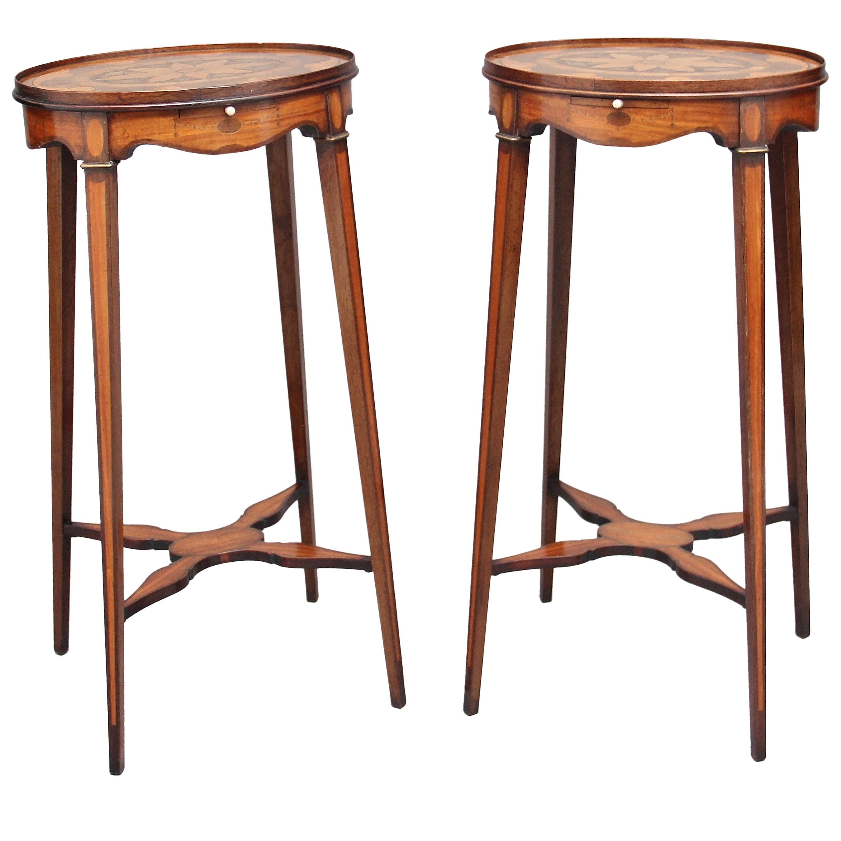 Pair of Sheraton Revival Mahogany and Inlaid Urn Stands