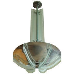 Art Deco Chandelier Chrome and Frosted Glass