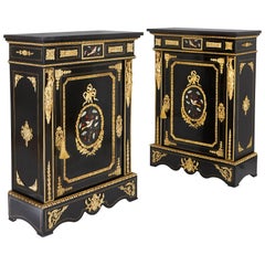 Antique Two Ebonised Wood, Pietra Dura and Gilt Bronze Cabinets