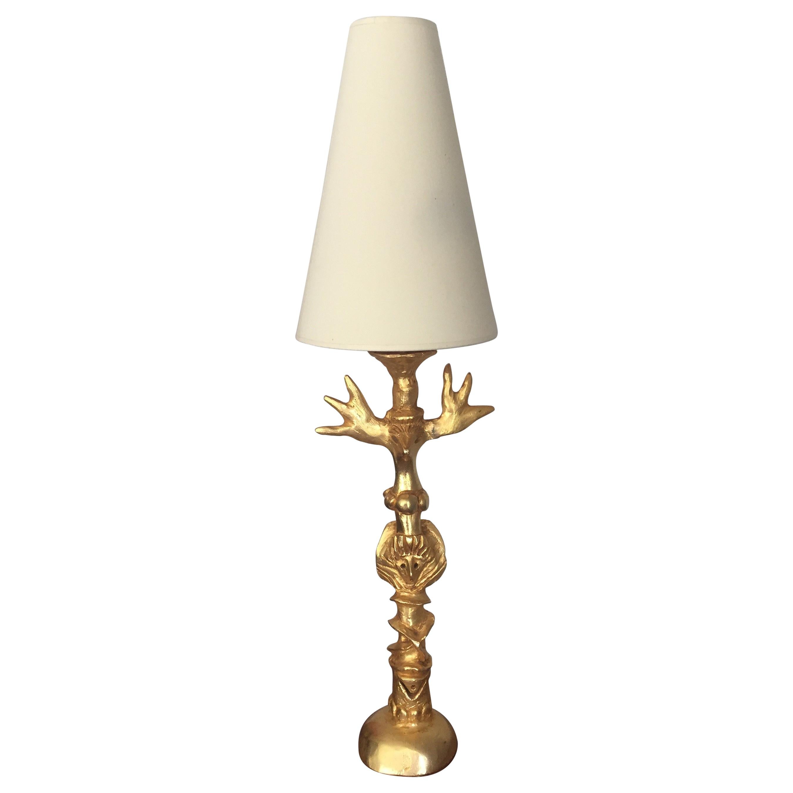 Gilded Bronze Table Lamp by Pierre Casenove for Fondica, 1980s