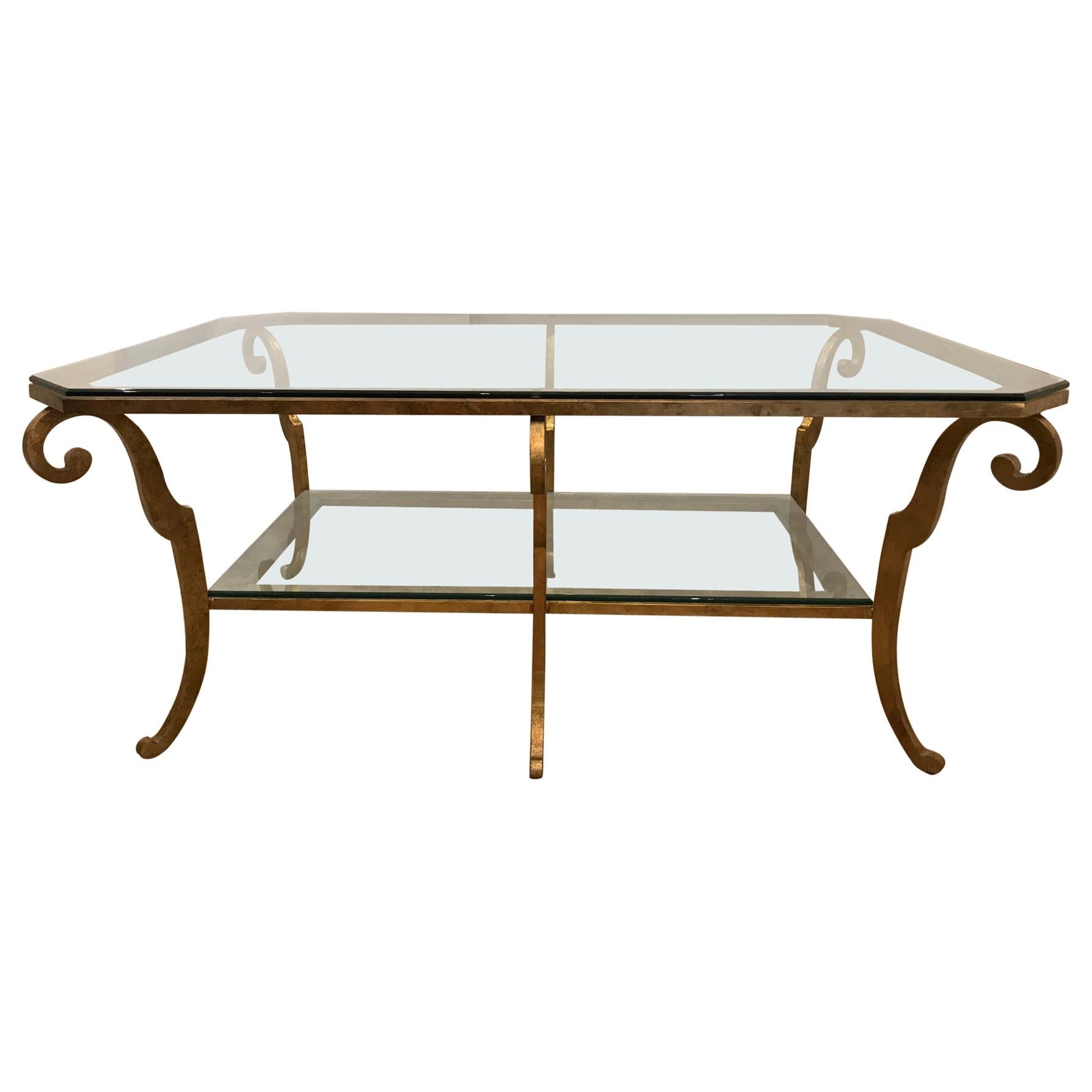 Impressive Gilt Iron and Glass Two-Tier Coffee Table