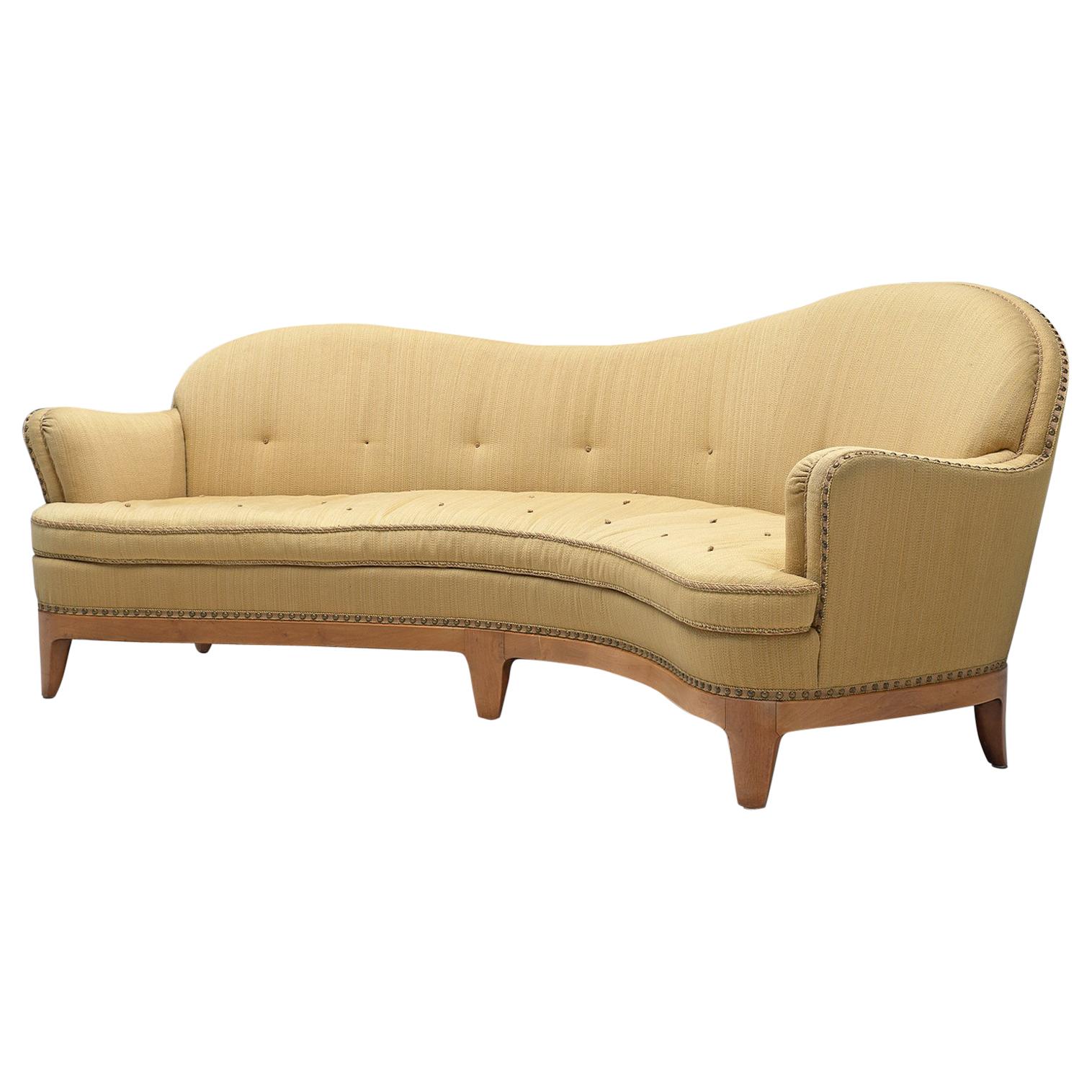 Rare French Curved Sofa with Asymmetrical Backrest, 1930s