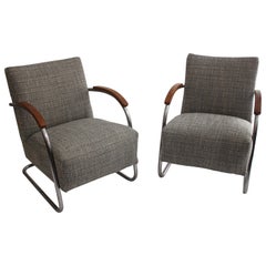 Two Cantilever Tubular Steel Armchairs, 1930s