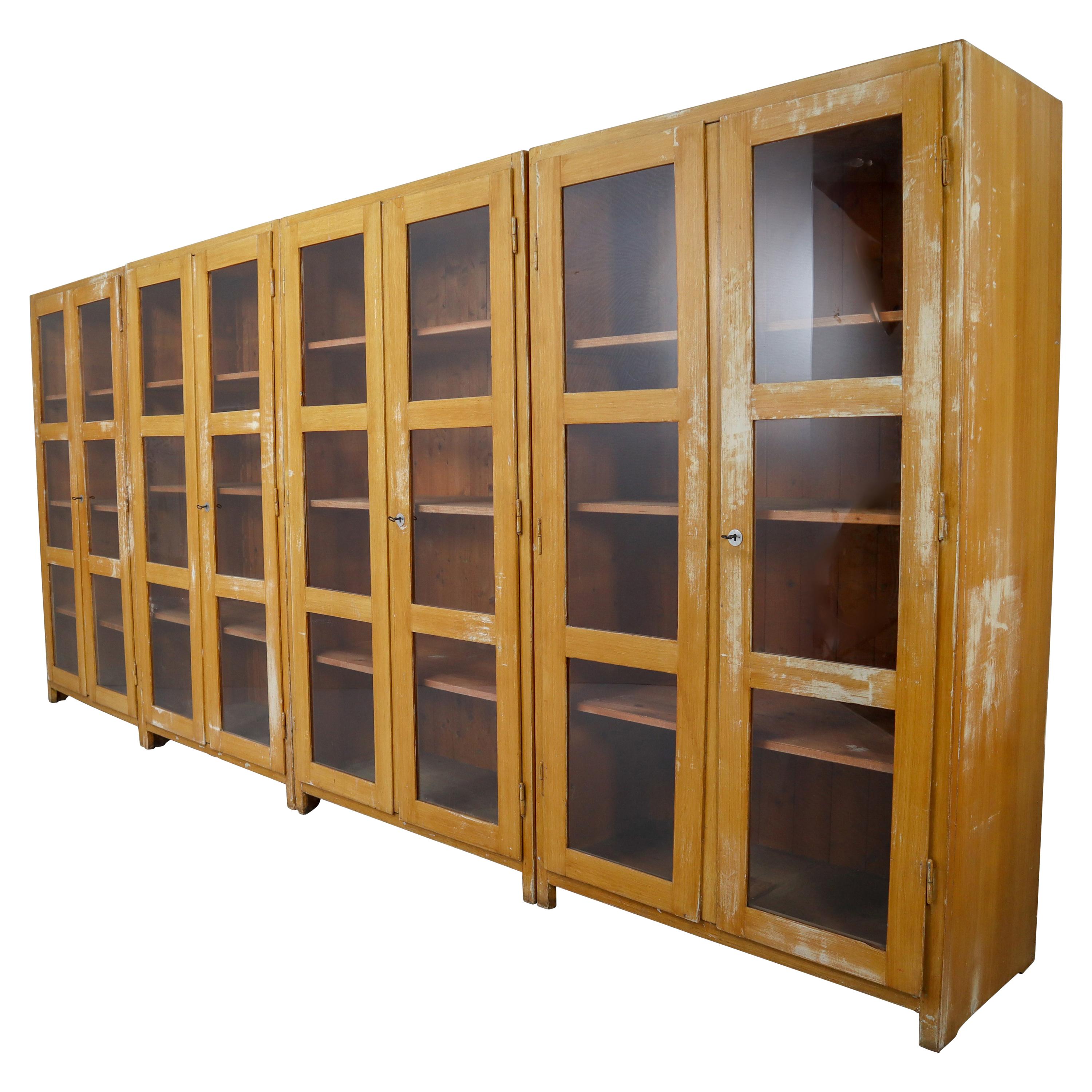 Large French Midcentury Eight Glazed Doors Display Cabinet in Original Paint