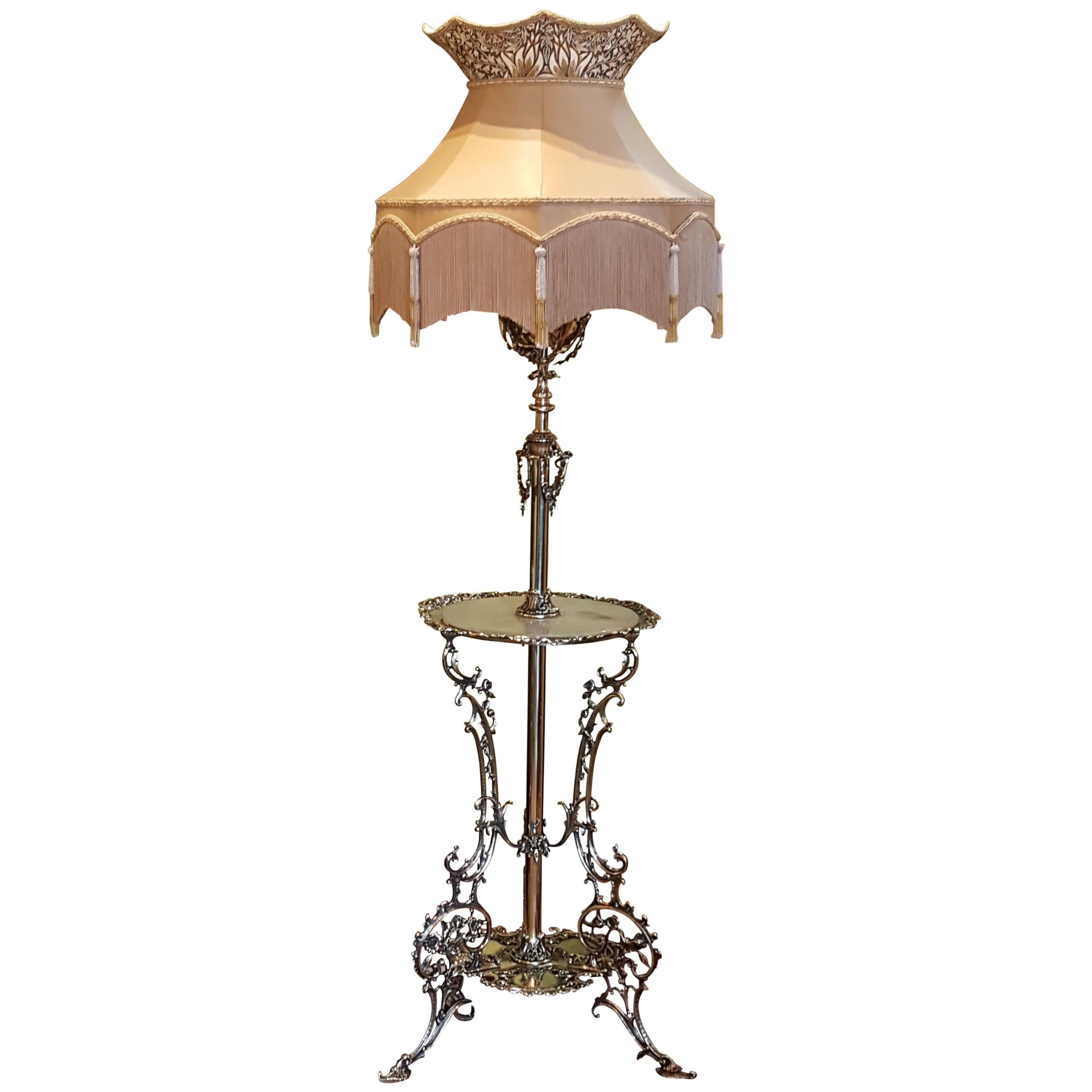 Edwardian Brass Adjustable Standard Oil Lamp For Sale at 1stDibs