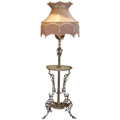 Antique Edwardian Brass Adjustable Standard Oil Lamp