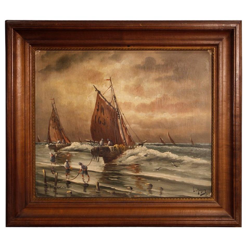 L. Henry 19th Century Oil on Canvas French Seascape Painting, 1880