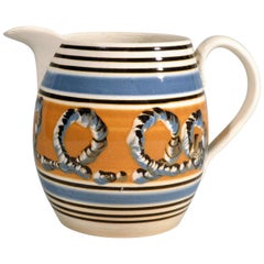 Banded Pearlware Mocha Jug with Earthworm Design, 1790-1810