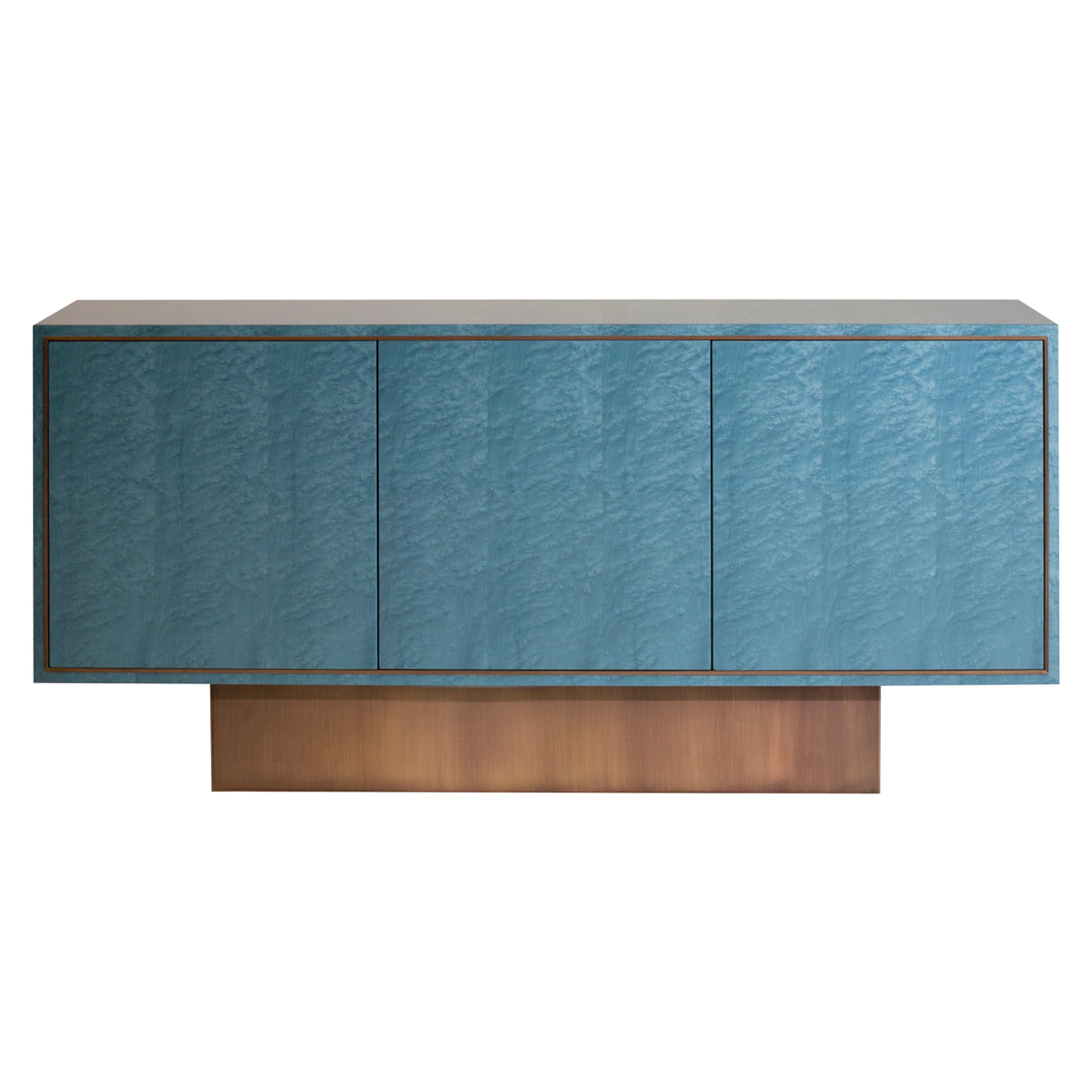 Davidson's '70s Inspired, Palisades Side Cabinet in Turquoise and Antiqued Brass