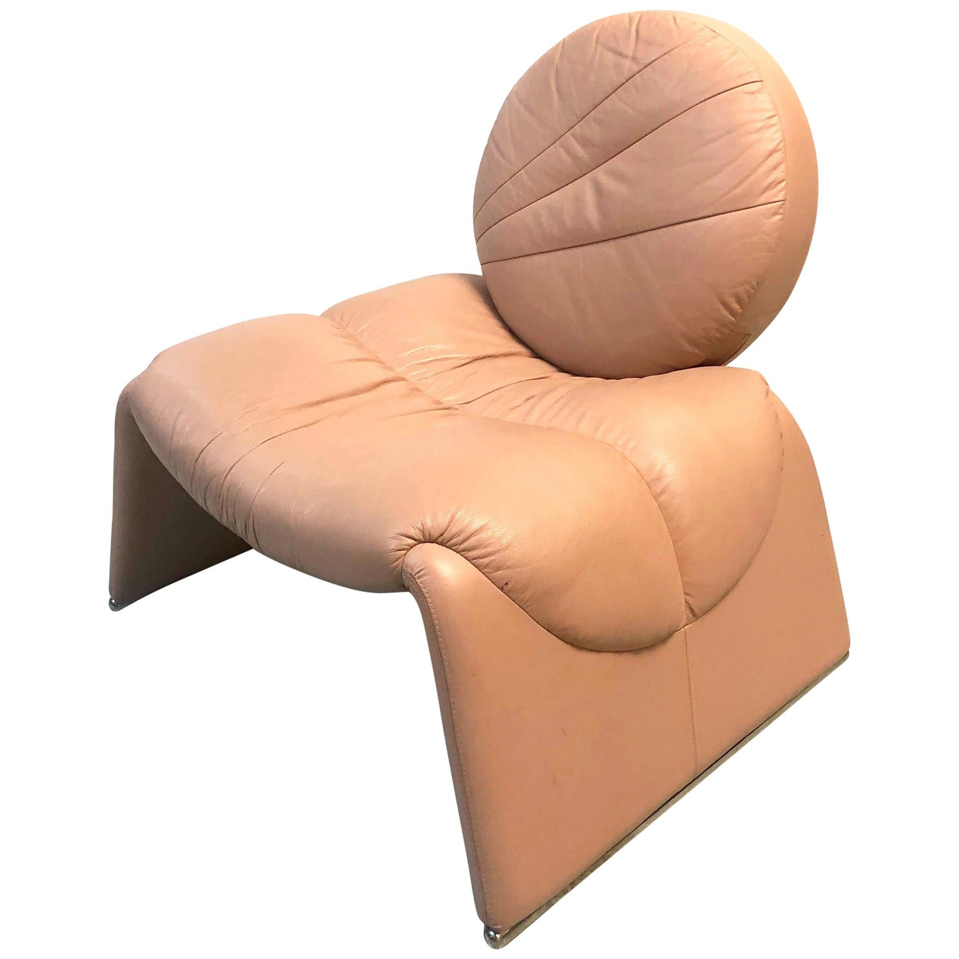 Postmodern Pink Leather Lounge Chair, 1980s