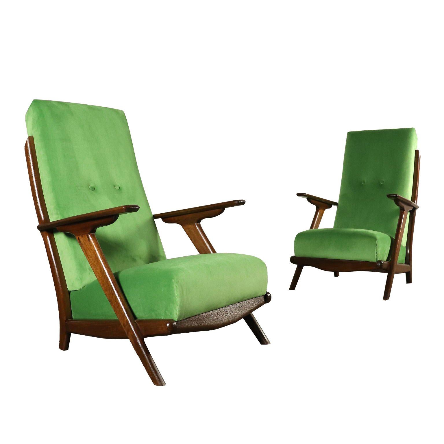 Pair of Armchairs Velvet Upholstery Vintage Argentine, 1950s
