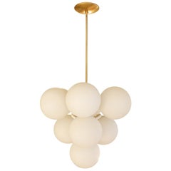 Sculptural Chandelier in Brass with White Glass Globes, 1960s