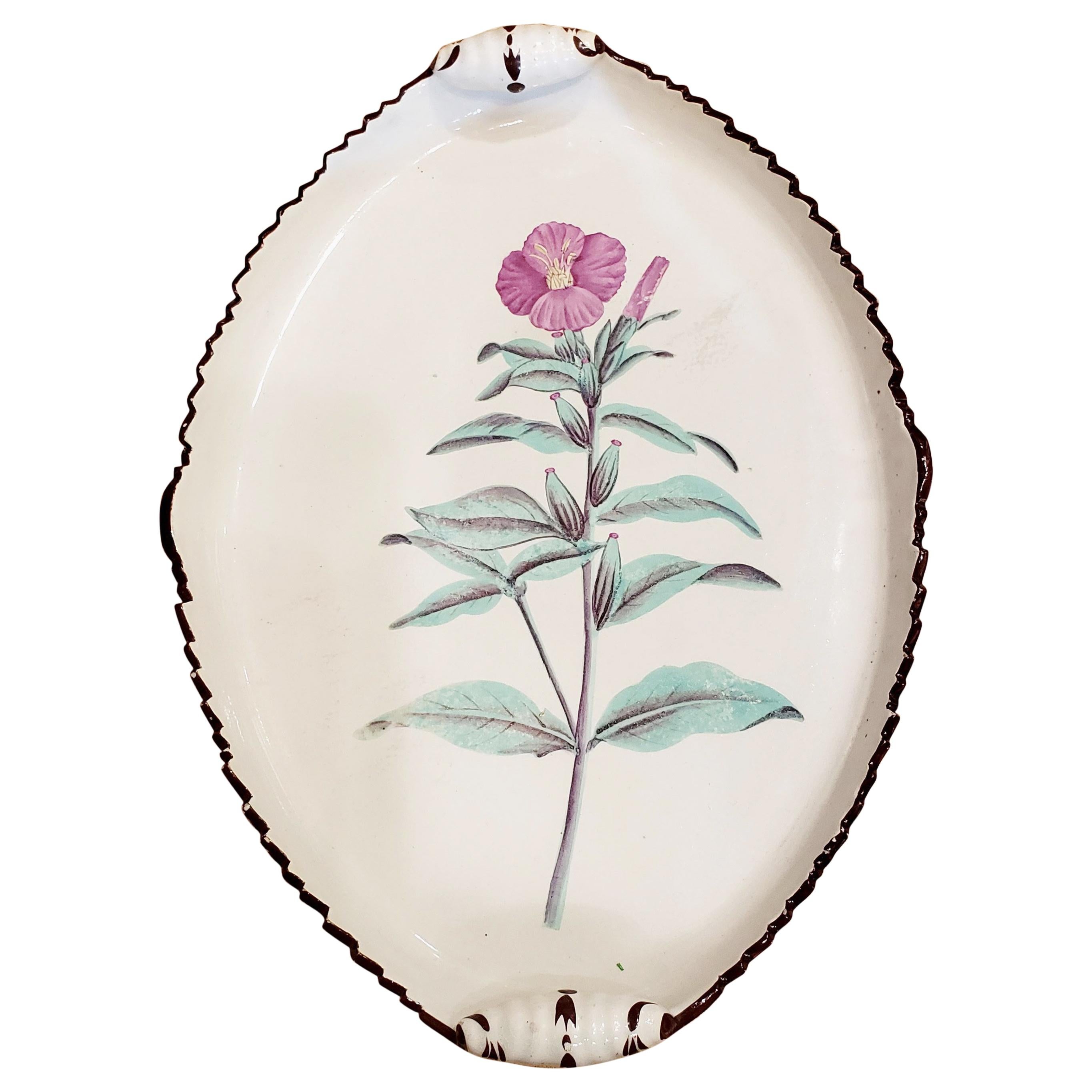 Davenport Creamware Shaped Tray with Botanical Specimen, a Purple Coherent