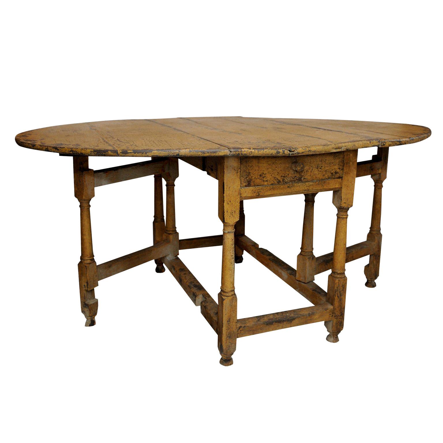 Large English George I Painted Gate Leg Drop-Leaf Table, circa 1720 For Sale