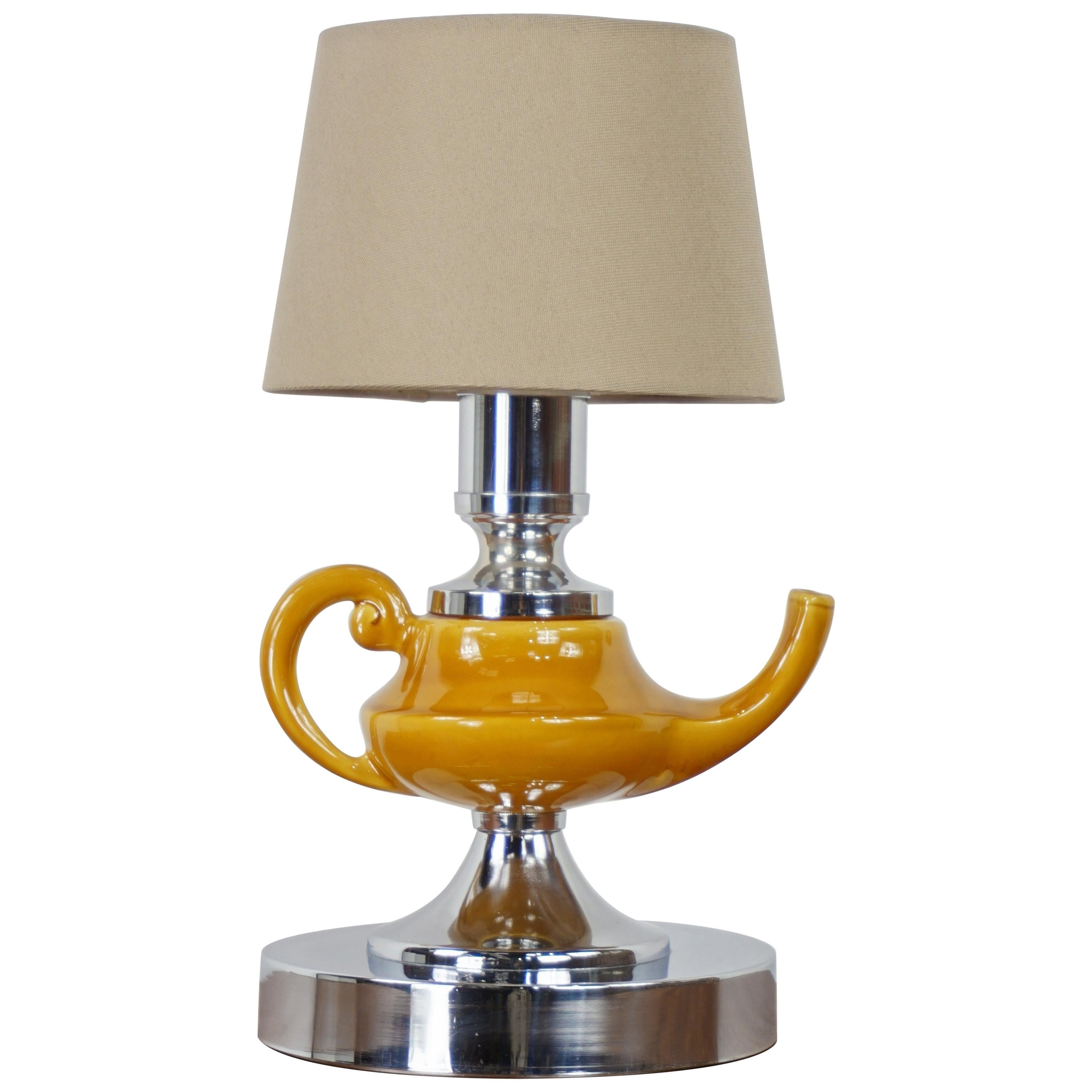 Ceramic and Chrome Génie Lamp from the 1970s For Sale