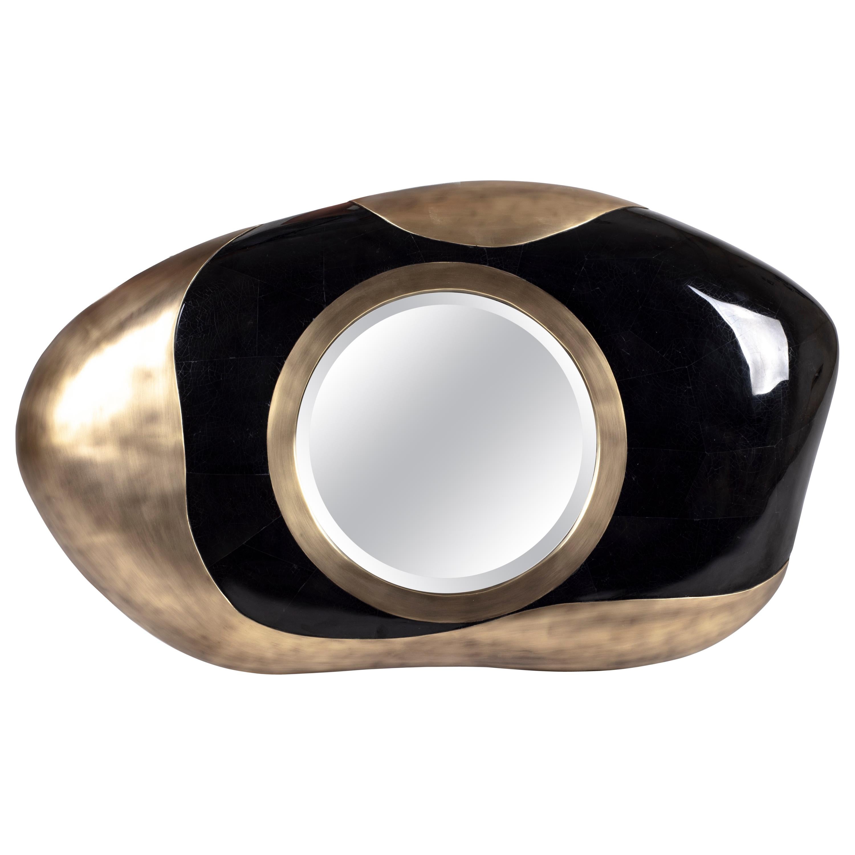 Chital Mirror in Black Pen Shell and Bronze-Patina Brass by Kifu Paris