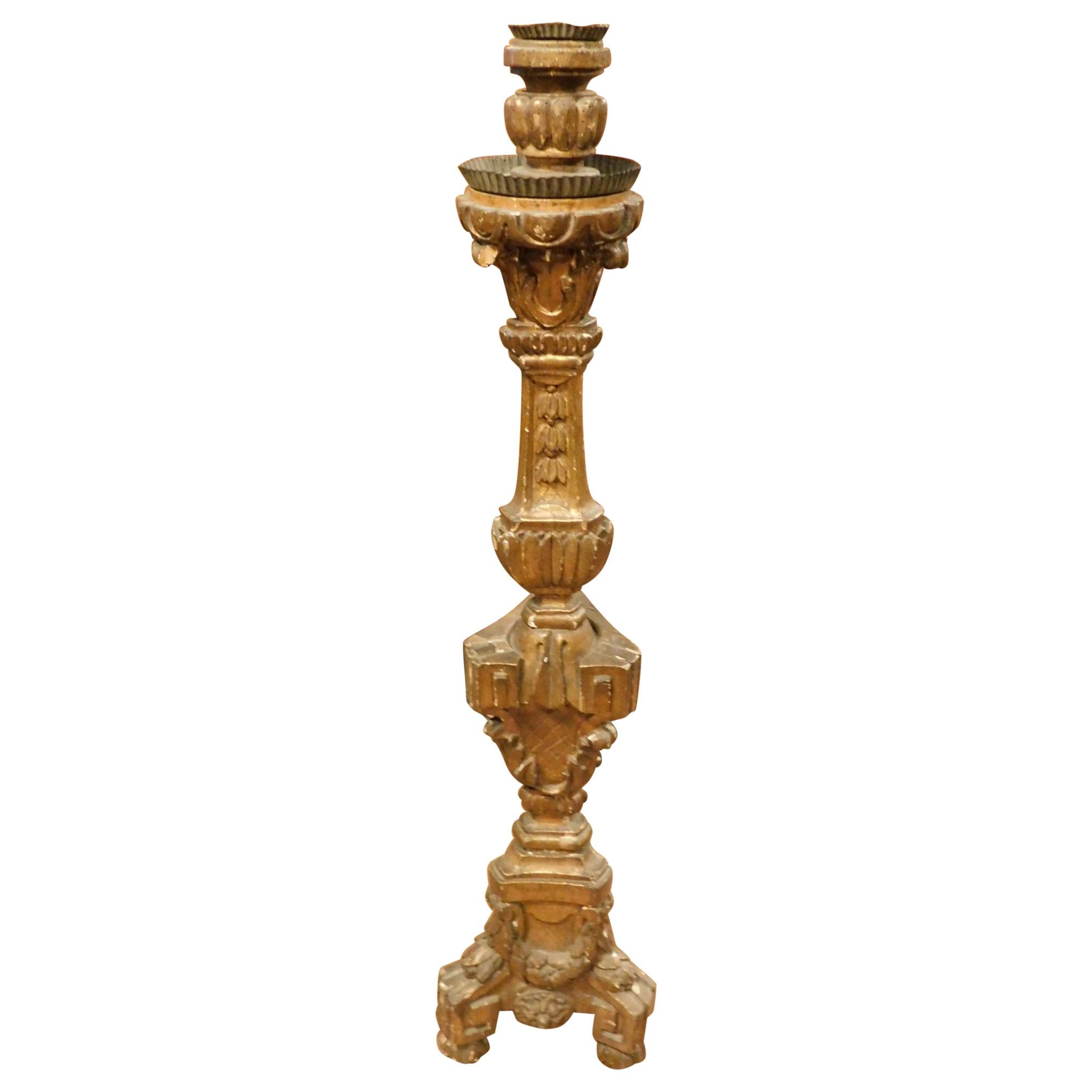 Antique Chandelier or Floor Lamp, Wood Gold, Italy, 1700
