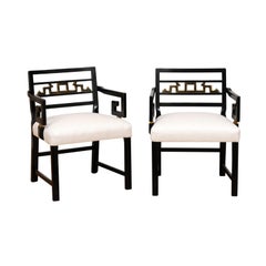 Vintage Exquisite Pair of Modern Chinoiserie Greek Key Armchairs by Baker, circa 1960