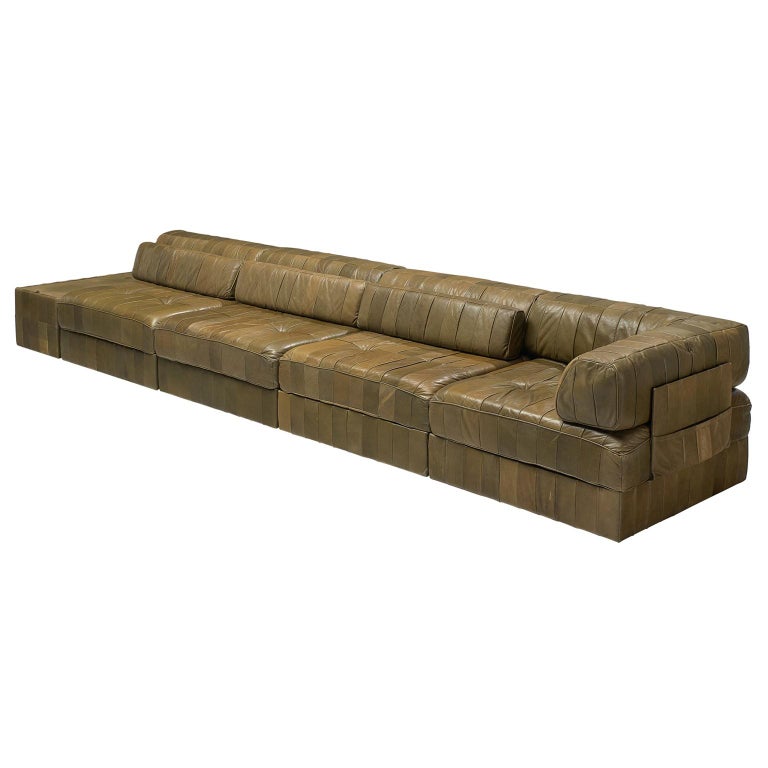 De Sede Ds88 Sectional Sofa In Olive, Olive Green Leather Sectional