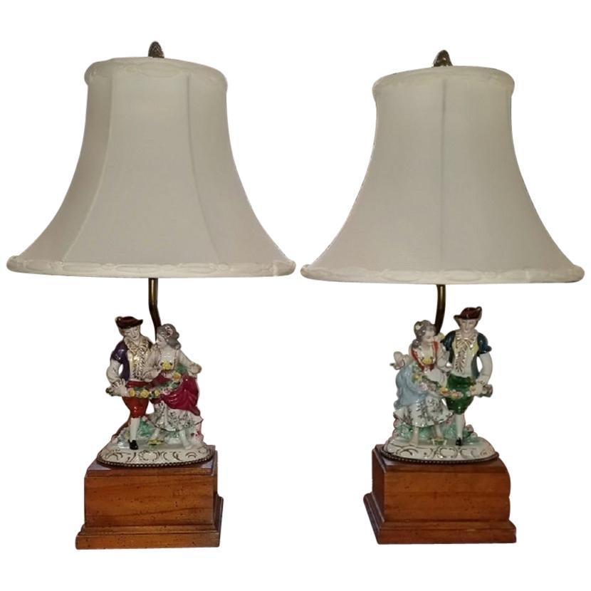19th Century Dresden Porcelain Style Pair of Table Lamps
