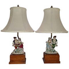 19th Century Dresden Porcelain Style Pair of Table Lamps