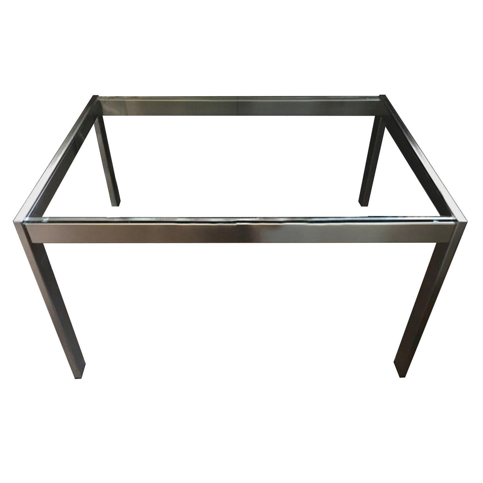 1960 Mid-Century Modern Italian Design Brushed Steel Crystal Desk