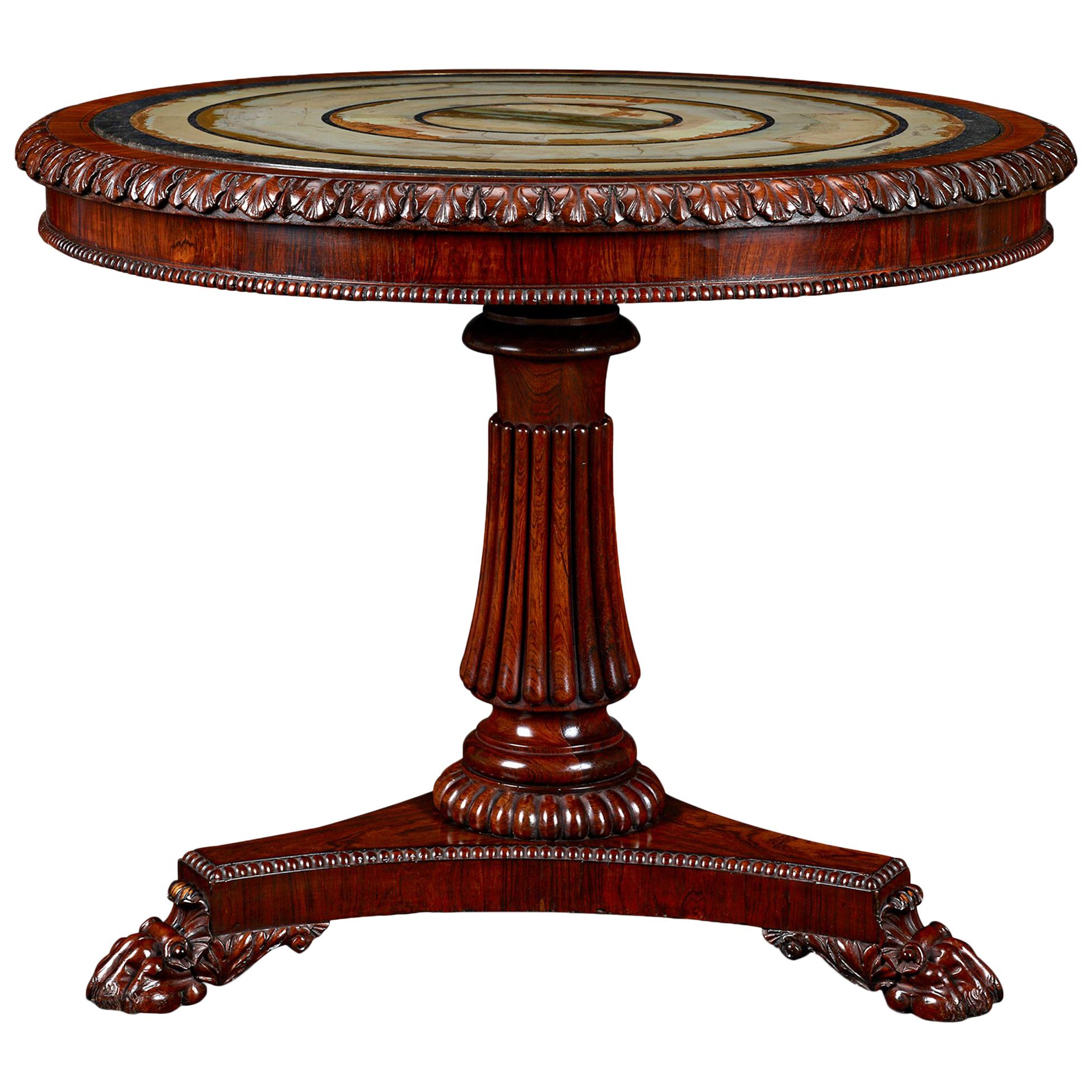 19th Century Rosewood and Pietra Paesina Specimen Table Attributed
