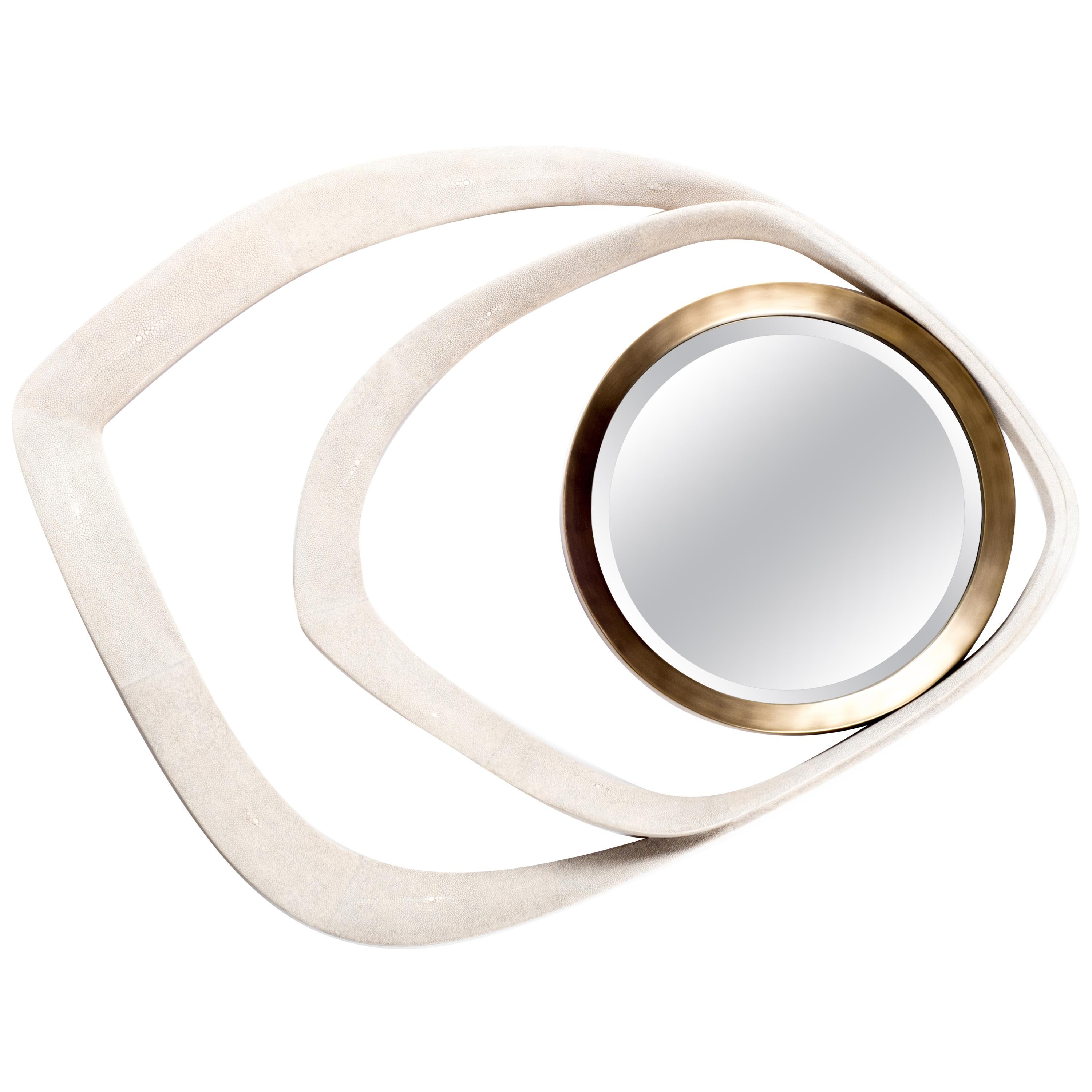 Matrix Mirror in Cream Shagreen and Bronze-Patina Brass by R&Y Augousti