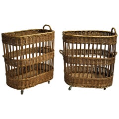 Vintage Very Large Baskets on Wheels, 1950s