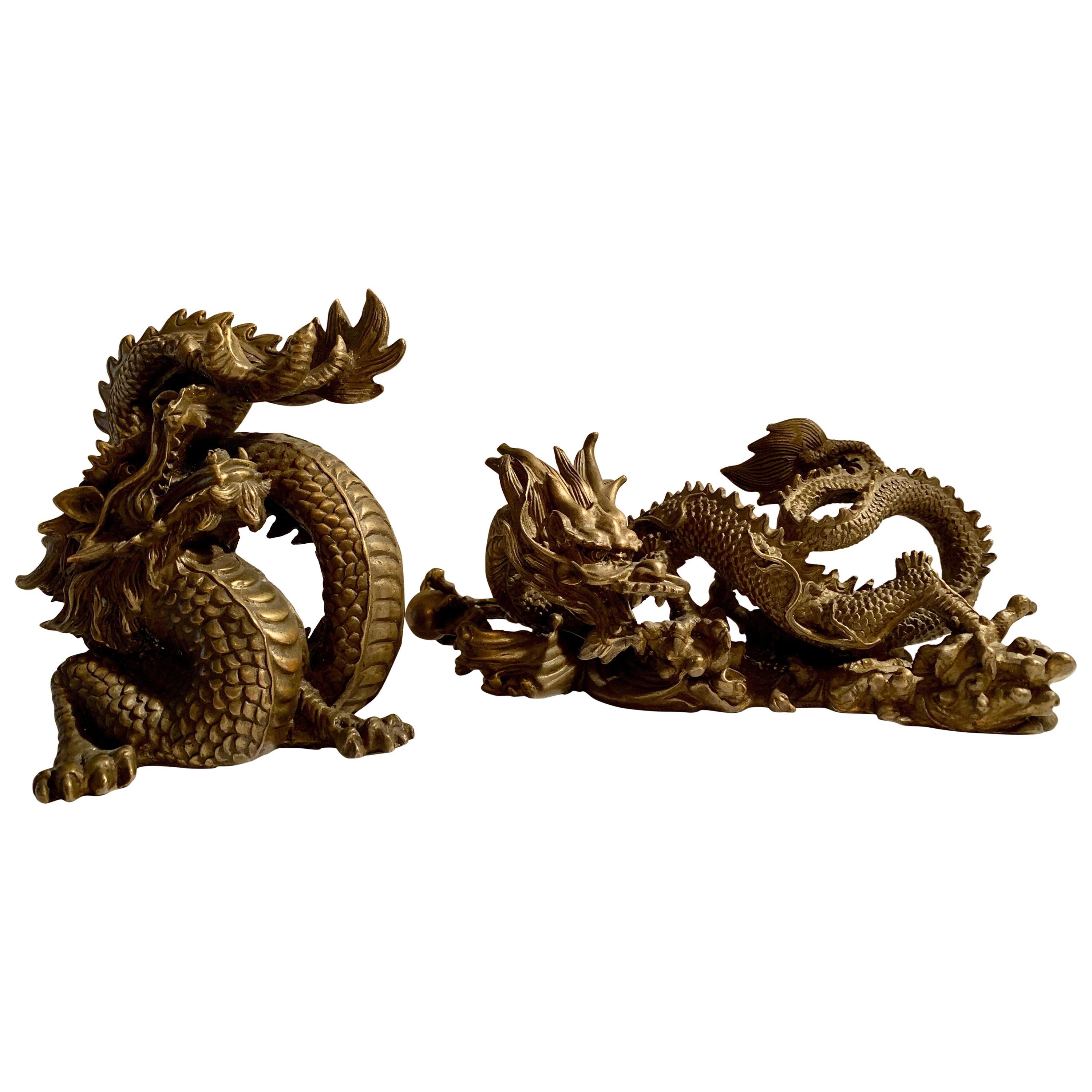 Chinese antique handmade brass statue dragon bowl 