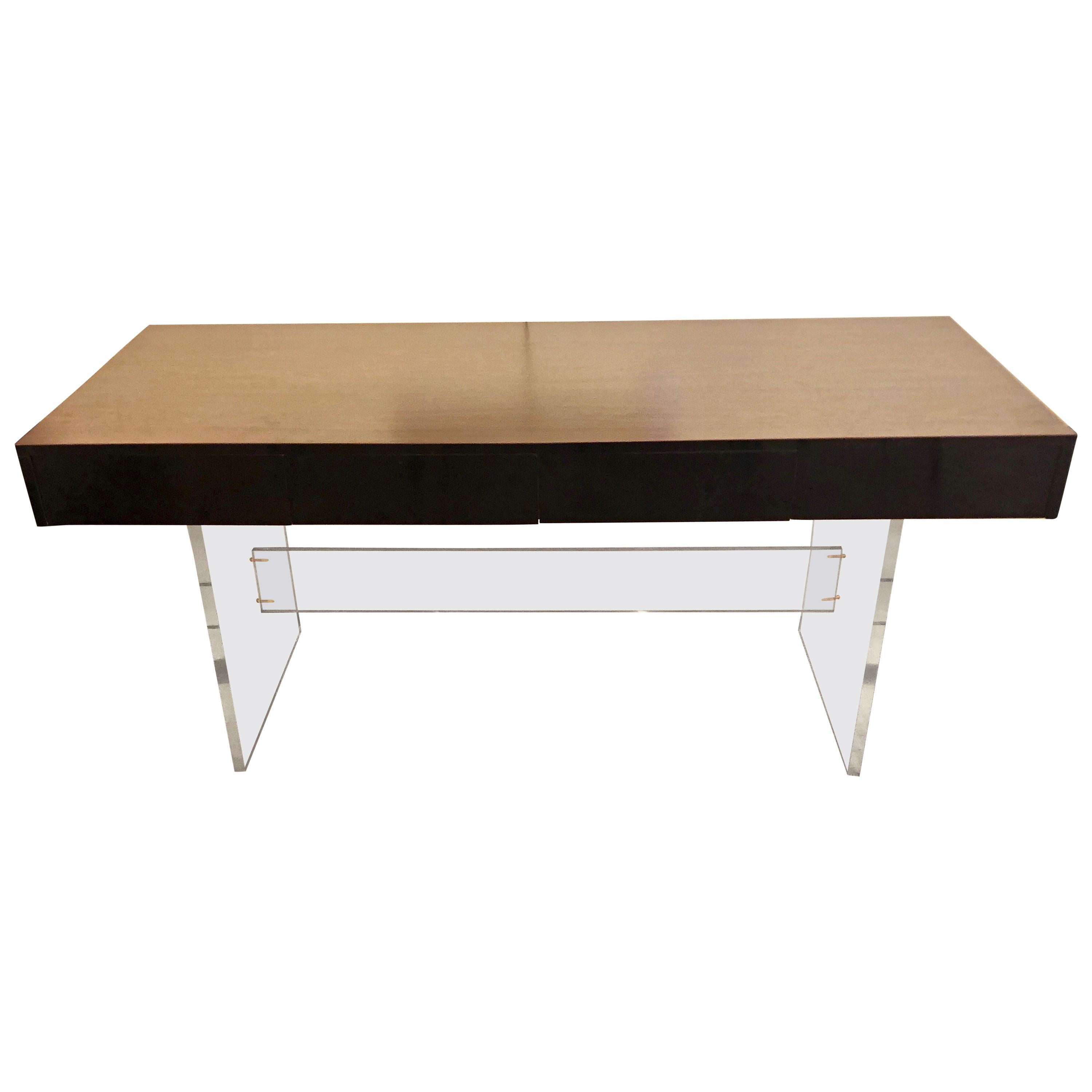 Rosewood Top Ebony Apron and Lucite Support Desk Writing Table