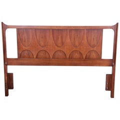 Broyhill Brasilia Mid-Century Modern Sculpted Walnut Queen Size Headboard