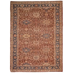 Red, Blue and Beige Handmade Wool Distressed Big Size Turkish Oushak Rug