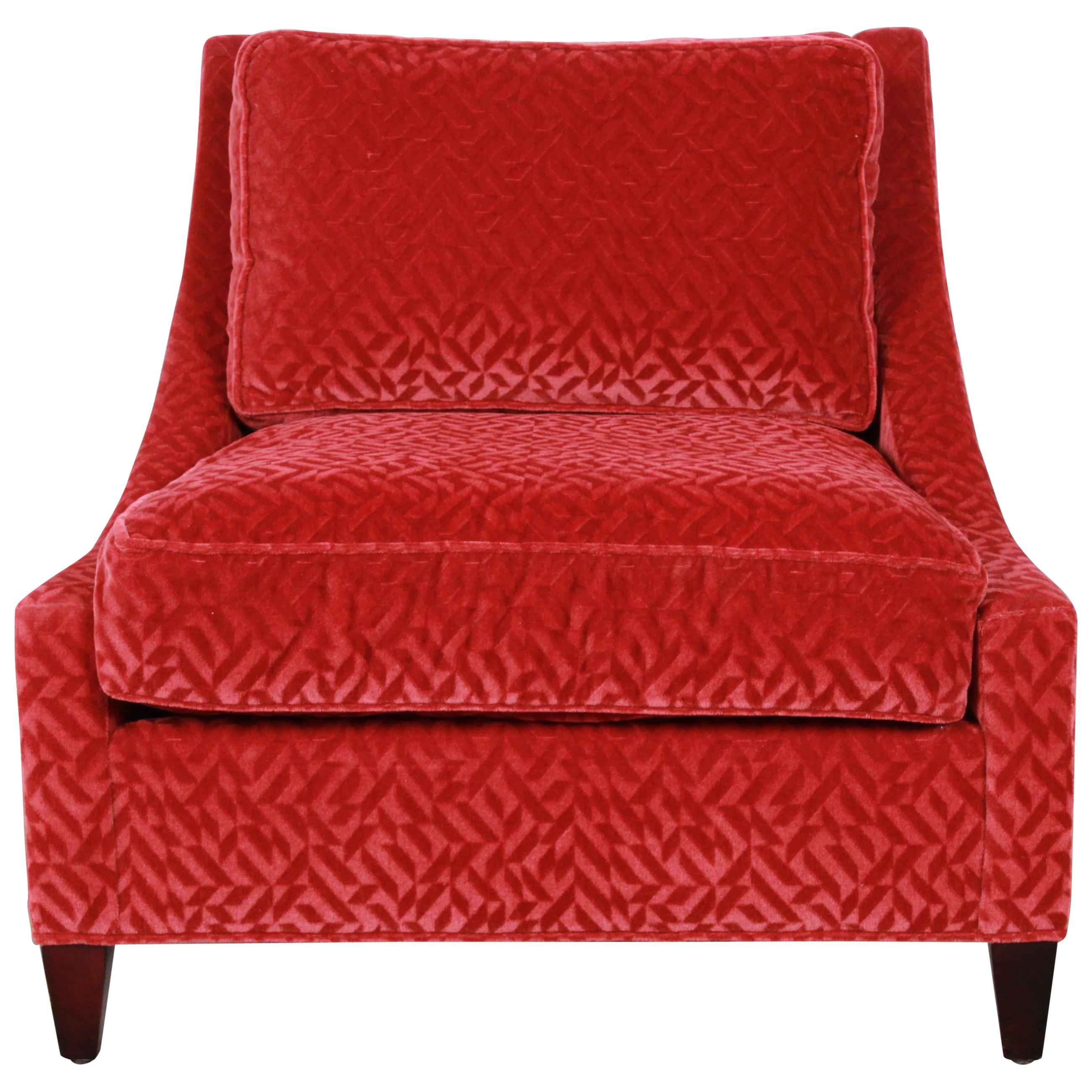 Baker Furniture Lounge Chair in Red Velvet Upholstery