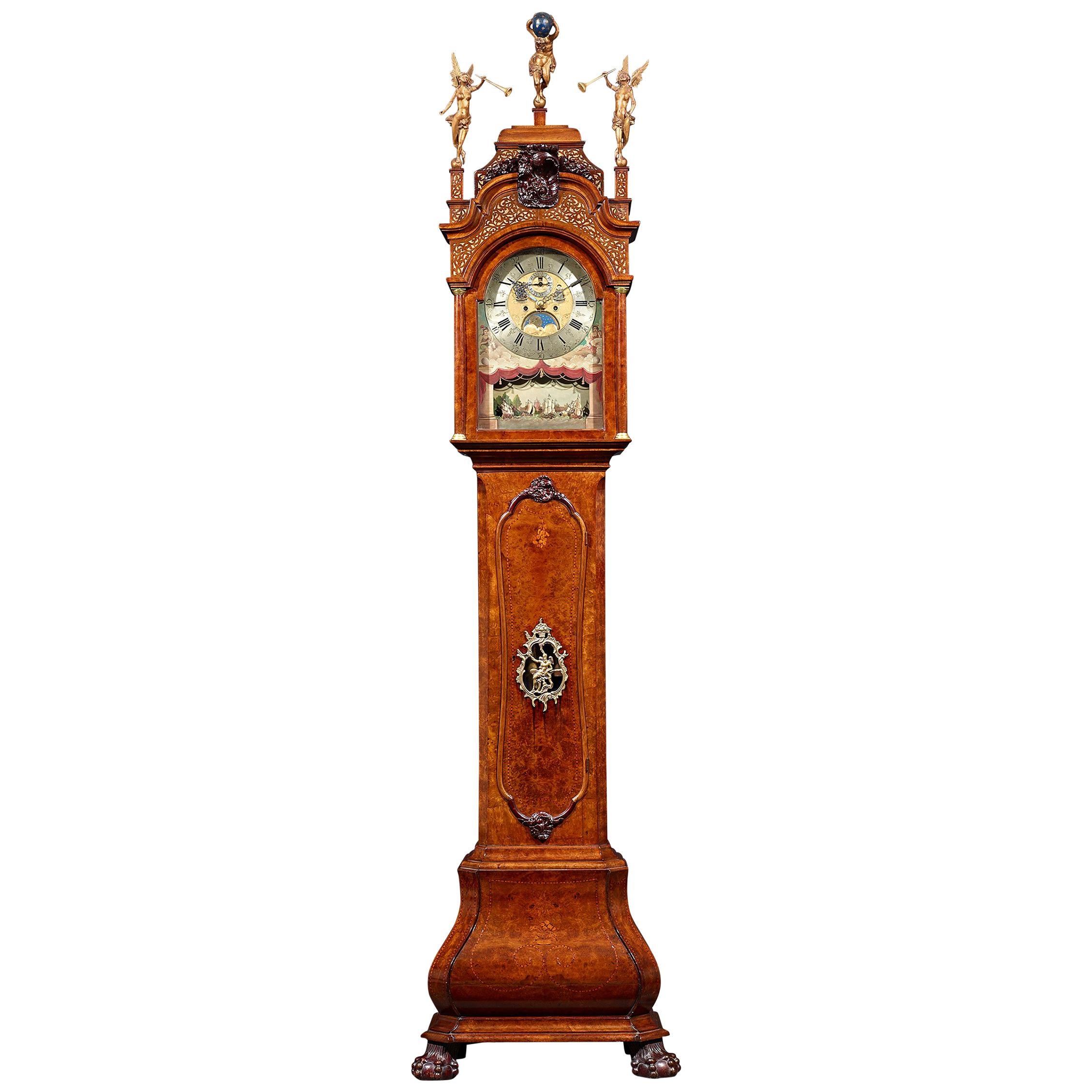 Dutch Striking Burl Walnut Tall Case Clock by Jonah Smith