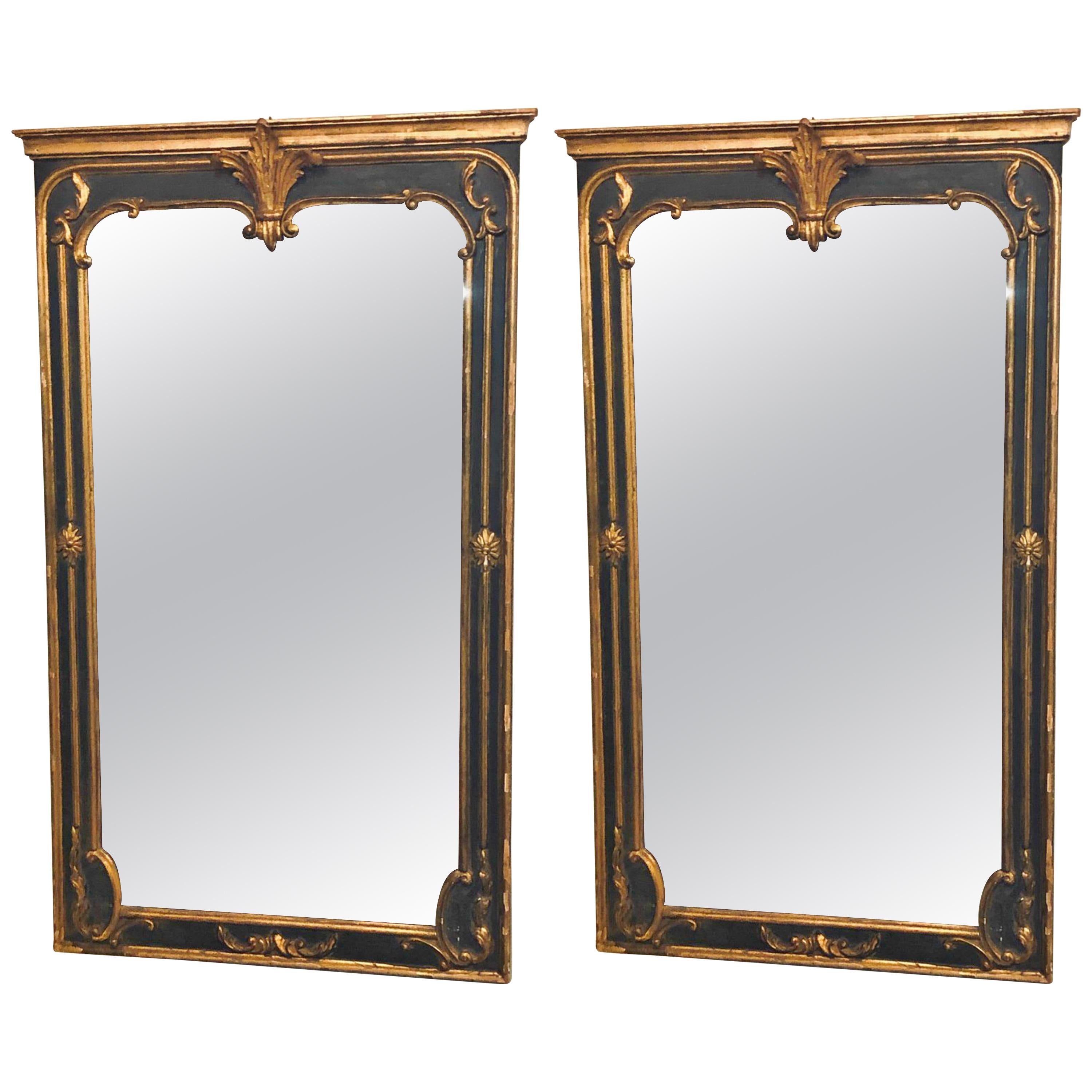 Pair of Neoclassical Ebony and Gilt Decorated / Wall / Pier or Console Mirrors